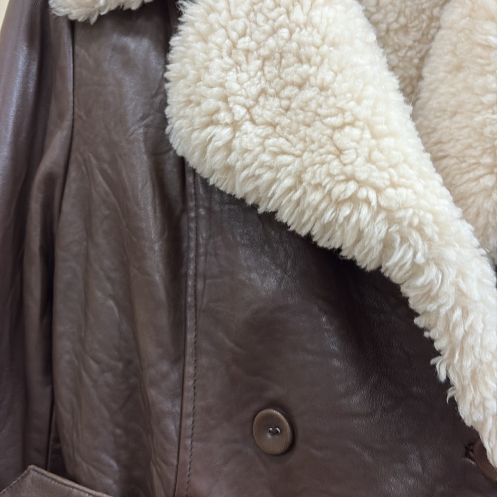 B. Moss women’s L brown genuine leather faux fur Coat - Picture 6 of 8